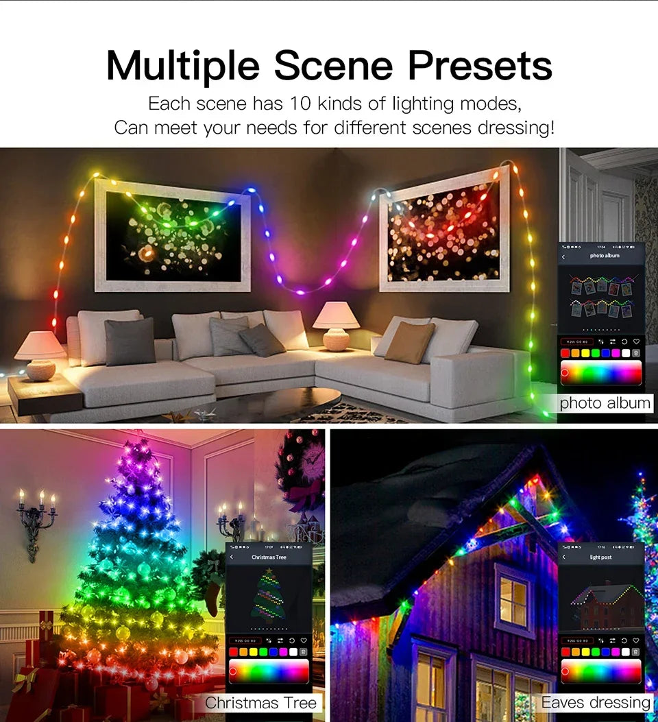 20M RGBIC USB 5V LED String Light Bluetooth Music App WS2812 Programmable DIY Fairy Lights Birthday Party Garland Christmas Decoration