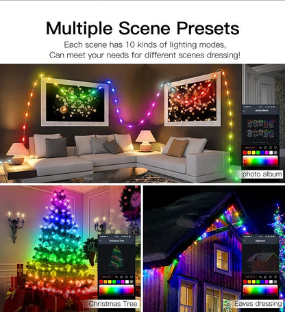 20M RGBIC USB 5V LED String Light Bluetooth Music App WS2812 Programmable DIY Fairy Lights Birthday Party Garland Christmas Decoration