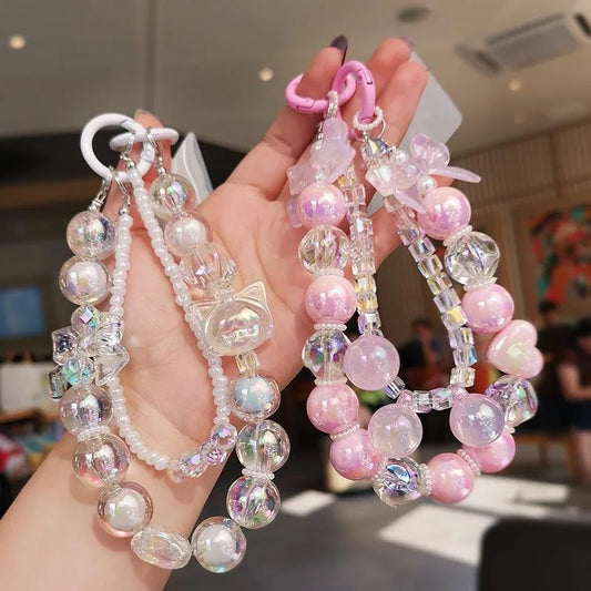 Mobile phone lanyard with short pendant, beaded bracelet and colorful loop, pendant, Universal phone case, anti-loss prevention chain