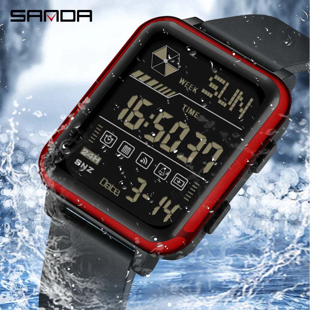 SANDA 6159 relojes electrónicos de moda para hombres reloj despertador multifuncional luminoso de silicona resistente al agua reloj Digital para estudiantes