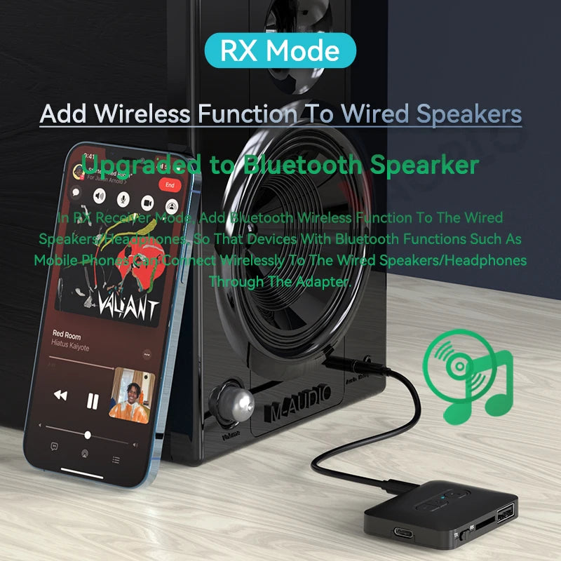 Transmisor receptor inalámbrico Bluetooth 5,4, adaptador de Audio estéreo HIFI AUX/U Disk/TF de 3,5mm con micrófono para Kit de coche, altavoz, PC y TV