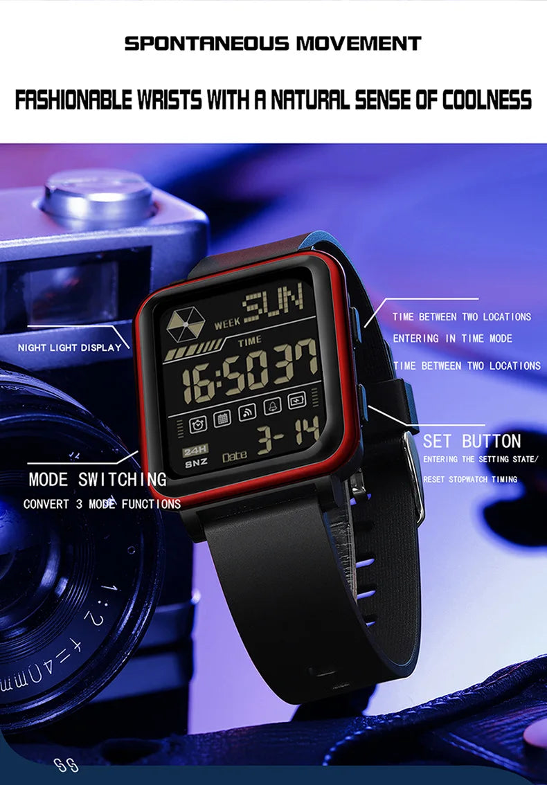 SANDA 6159 relojes electrónicos de moda para hombres reloj despertador multifuncional luminoso de silicona resistente al agua reloj Digital para estudiantes