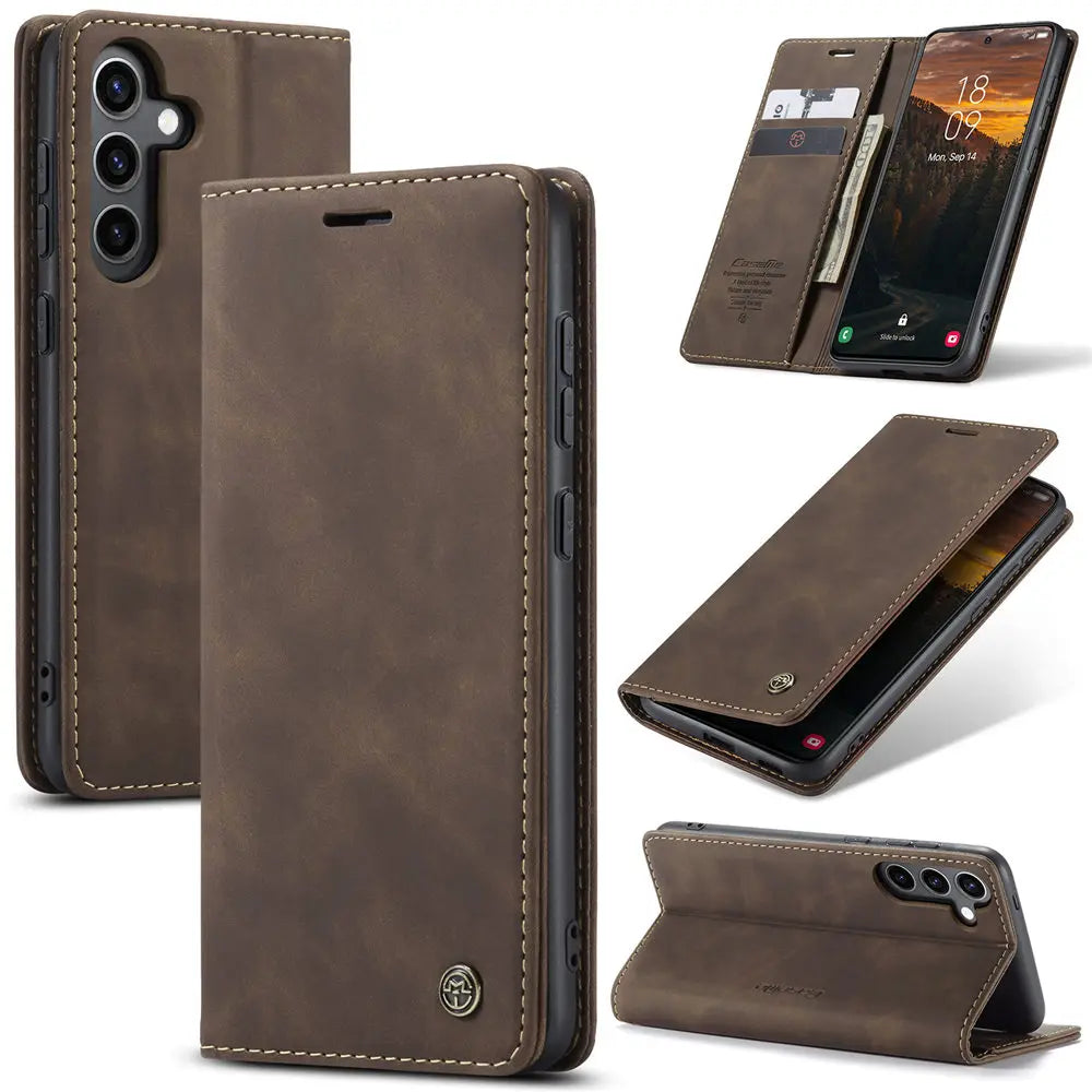 Funda de teléfono de cuero con tapa magnética S24FE para Samsung Galaxy S24 FE S24Plus Capa con ranura para tarjeta de crédito funda tipo billetera para Galaxy S24 Ultra