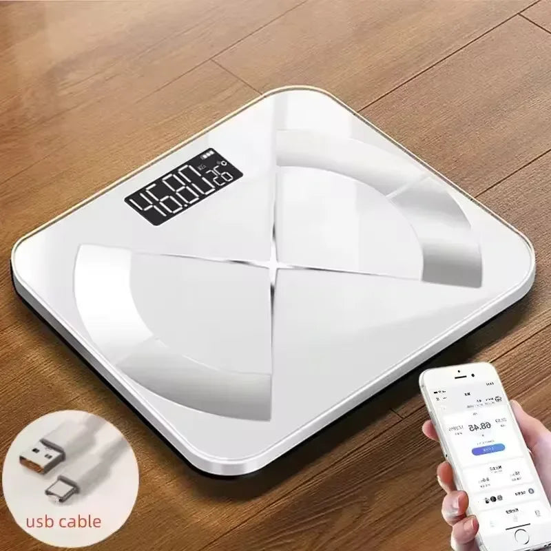 Bluetooth Fat Scale, Accurate Smart Digital Bathroom Weight Scale, Wireless Weight Scale, USB Rechargeable Smartphone App