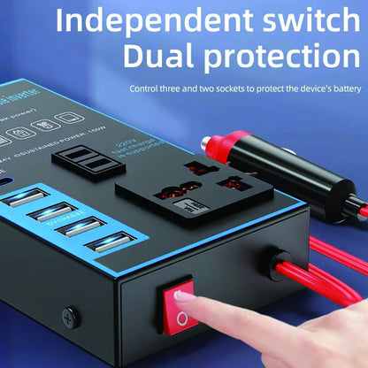 Inversor de corriente para coche de 1500W, 12V, 24V a 220V, carga USB para teléfono móvil, enchufe para el hogar, adaptador convertidor de cargador automático
