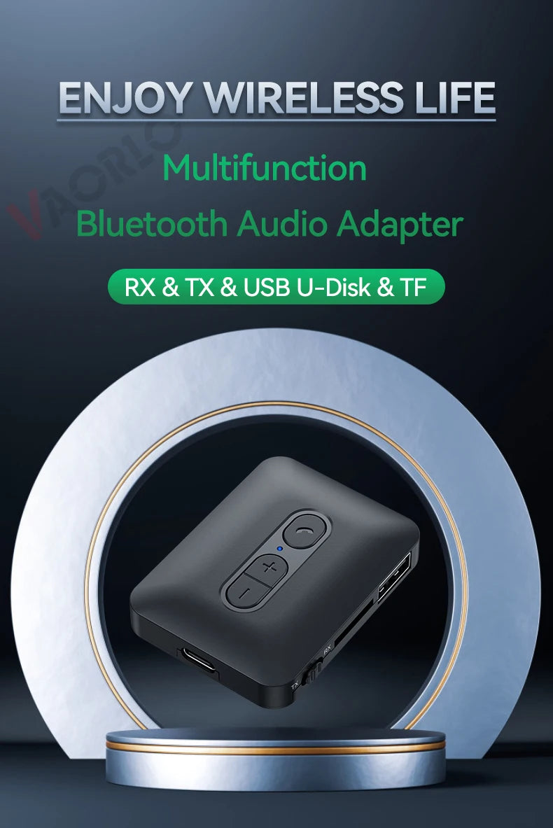 Transmisor receptor inalámbrico Bluetooth 5,4, adaptador de Audio estéreo HIFI AUX/U Disk/TF de 3,5mm con micrófono para Kit de coche, altavoz, PC y TV