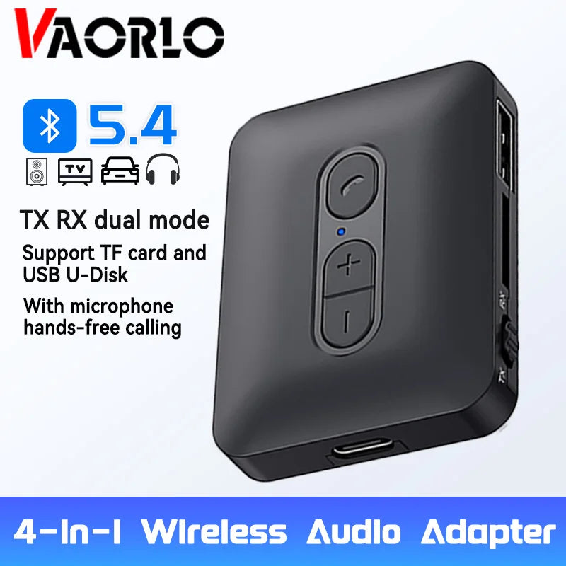 Transmisor receptor inalámbrico Bluetooth 5,4, adaptador de Audio estéreo HIFI AUX/U Disk/TF de 3,5mm con micrófono para Kit de coche, altavoz, PC y TV