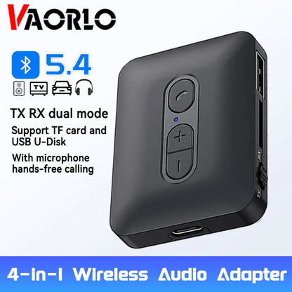 Transmisor receptor inalámbrico Bluetooth 5,4, adaptador de Audio estéreo HIFI AUX/U Disk/TF de 3,5mm con micrófono para Kit de coche, altavoz, PC y TV