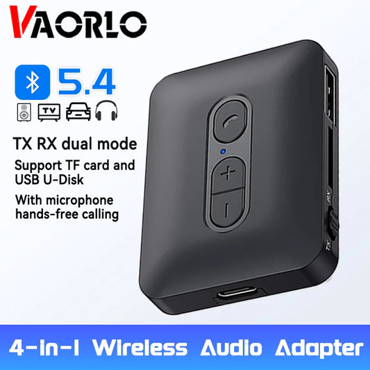 Kabelloser Bluetooth 5.4 Sender-Empfänger, 3,5 mm AUX/U-Disk/TF HIFI Stereo Audio Adapter mit Mikrofon für Auto-Kit, Lautsprecher, PC und TV