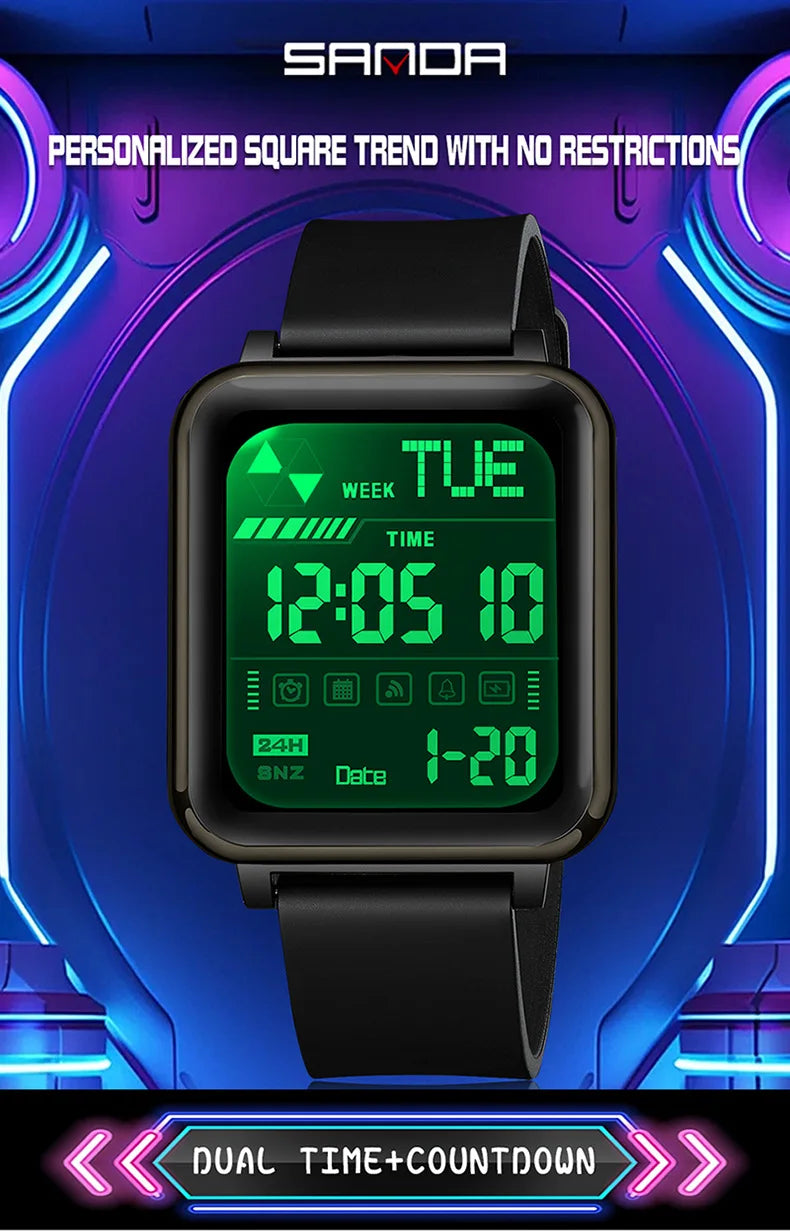 SANDA 6159 relojes electrónicos de moda para hombres reloj despertador multifuncional luminoso de silicona resistente al agua reloj Digital para estudiantes