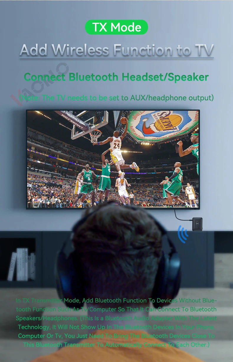 Transmisor receptor inalámbrico Bluetooth 5,4, adaptador de Audio estéreo HIFI AUX/U Disk/TF de 3,5mm con micrófono para Kit de coche, altavoz, PC y TV