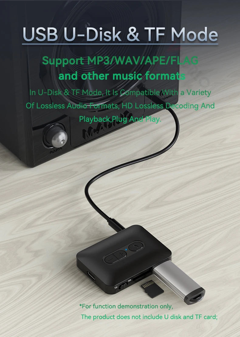 Transmisor receptor inalámbrico Bluetooth 5,4, adaptador de Audio estéreo HIFI AUX/U Disk/TF de 3,5mm con micrófono para Kit de coche, altavoz, PC y TV