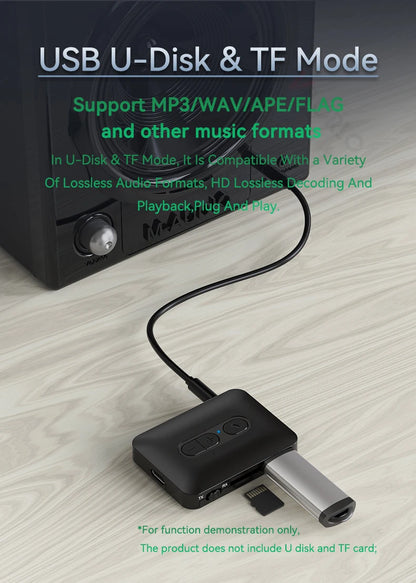 Transmisor receptor inalámbrico Bluetooth 5,4, adaptador de Audio estéreo HIFI AUX/U Disk/TF de 3,5mm con micrófono para Kit de coche, altavoz, PC y TV