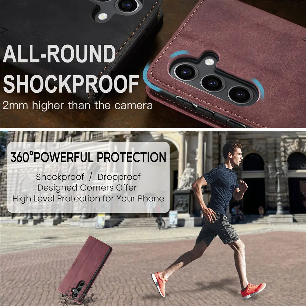 Funda de teléfono de cuero con tapa magnética S24FE para Samsung Galaxy S24 FE S24Plus Capa con ranura para tarjeta de crédito funda tipo billetera para Galaxy S24 Ultra