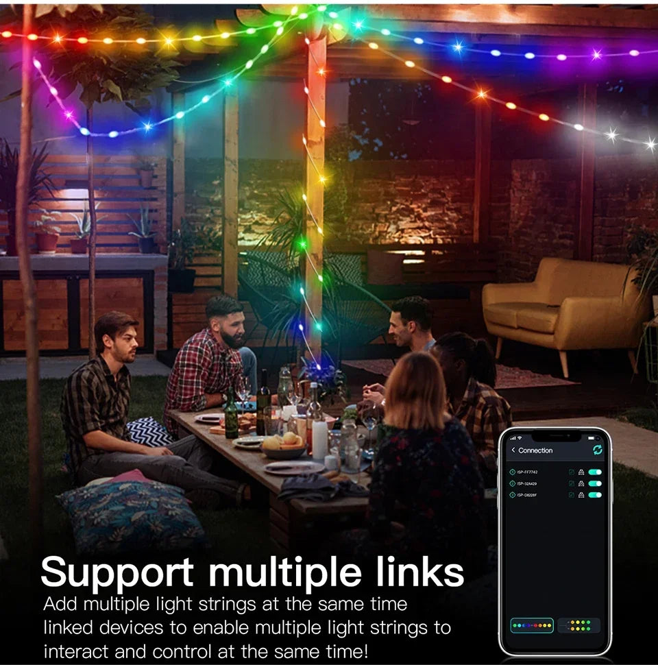 20M RGBIC USB 5V LED String Light Bluetooth Music App WS2812 Programmable DIY Fairy Lights Birthday Party Garland Christmas Decoration
