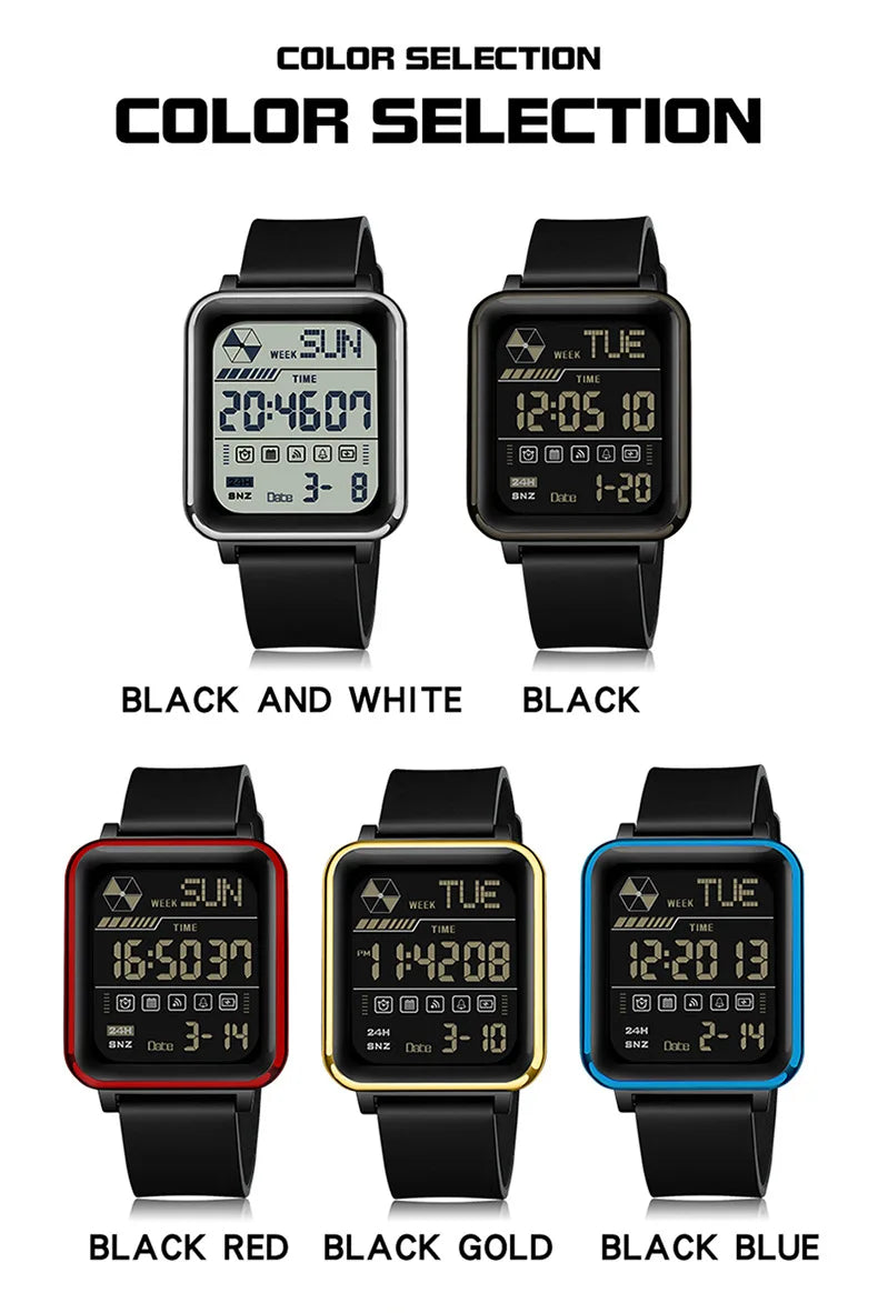 SANDA 6159 relojes electrónicos de moda para hombres reloj despertador multifuncional luminoso de silicona resistente al agua reloj Digital para estudiantes