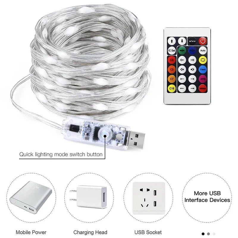 20M RGBIC USB 5V LED String Light Bluetooth Music App WS2812 Programmable DIY Fairy Lights Birthday Party Garland Christmas Decoration