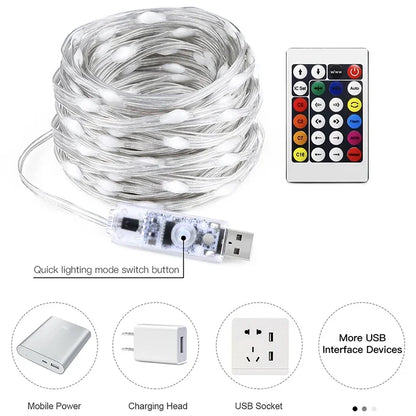 20M RGBIC USB 5V LED String Light Bluetooth Music App WS2812 Programmable DIY Fairy Lights Birthday Party Garland Christmas Decoration