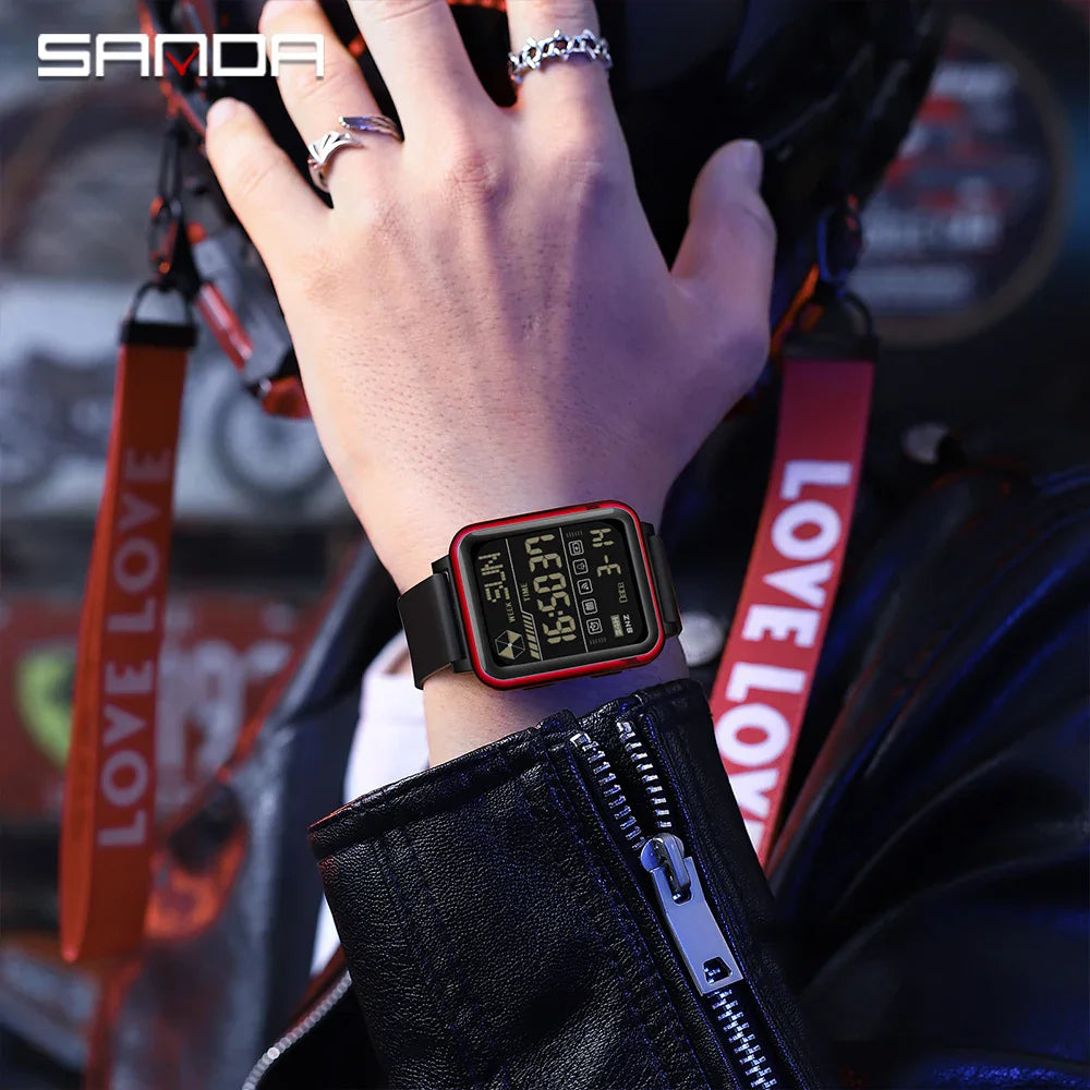 SANDA 6159 relojes electrónicos de moda para hombres reloj despertador multifuncional luminoso de silicona resistente al agua reloj Digital para estudiantes