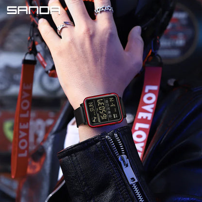 SANDA 6159 relojes electrónicos de moda para hombres reloj despertador multifuncional luminoso de silicona resistente al agua reloj Digital para estudiantes