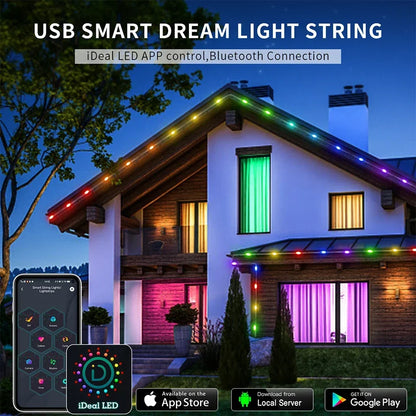 20M RGBIC USB 5V LED String Light Bluetooth Music App WS2812 Programmable DIY Fairy Lights Birthday Party Garland Christmas Decoration