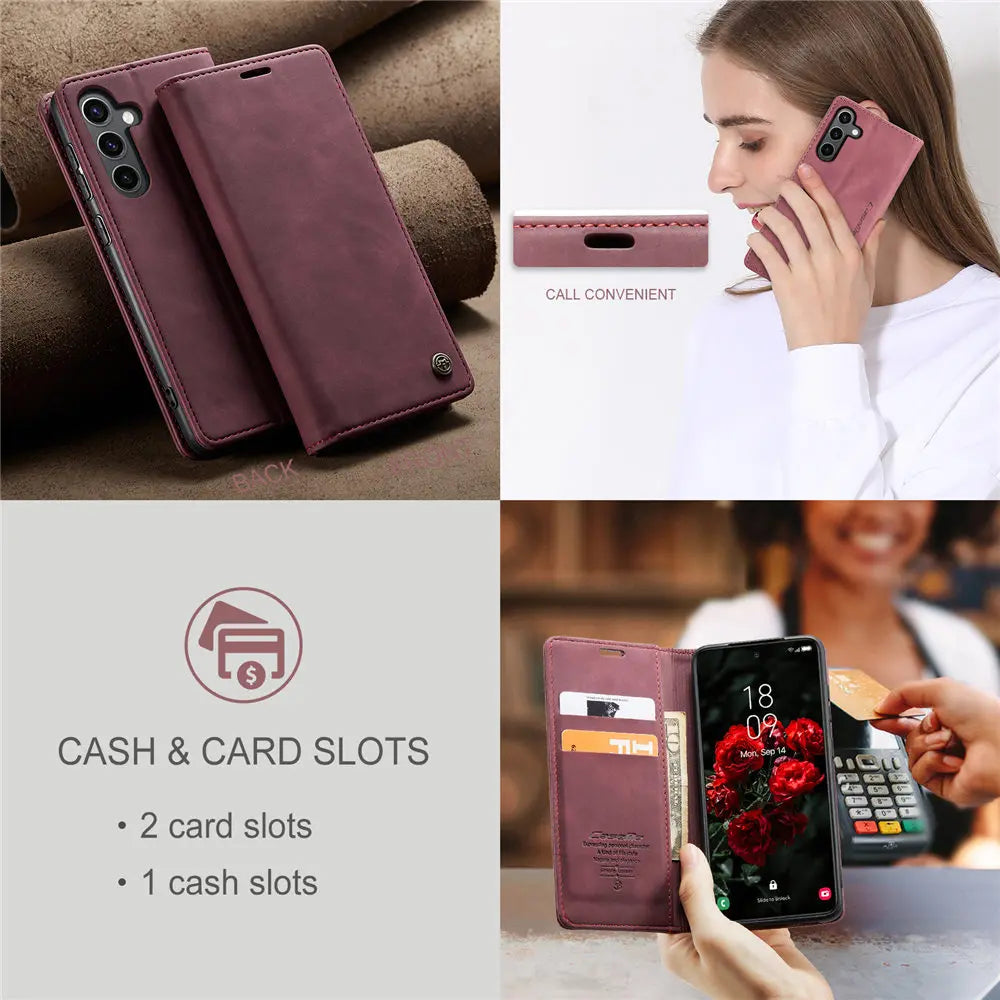 Funda de teléfono de cuero con tapa magnética S24FE para Samsung Galaxy S24 FE S24Plus Capa con ranura para tarjeta de crédito funda tipo billetera para Galaxy S24 Ultra
