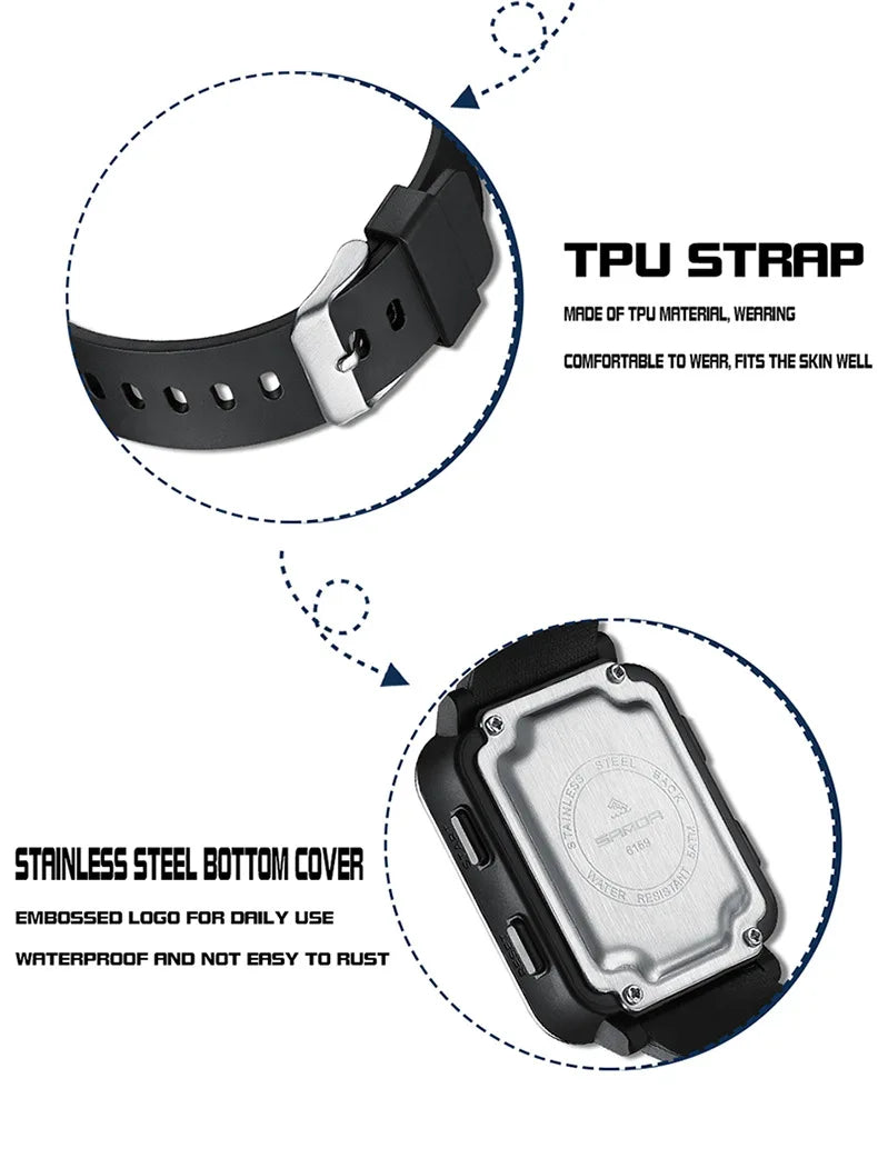 SANDA 6159 relojes electrónicos de moda para hombres reloj despertador multifuncional luminoso de silicona resistente al agua reloj Digital para estudiantes