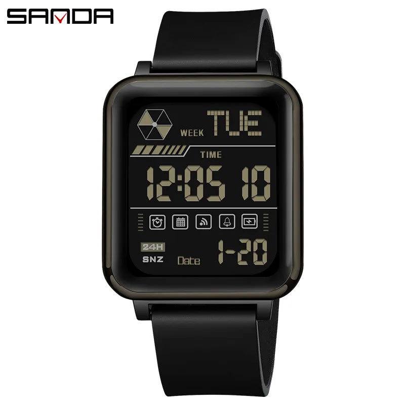 SANDA 6159 relojes electrónicos de moda para hombres reloj despertador multifuncional luminoso de silicona resistente al agua reloj Digital para estudiantes