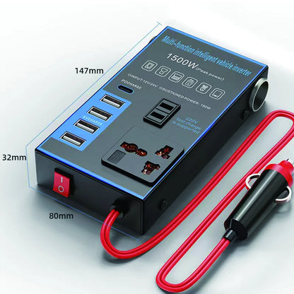 Inversor de corriente para coche de 1500W, 12V, 24V a 220V, carga USB para teléfono móvil, enchufe para el hogar, adaptador convertidor de cargador automático