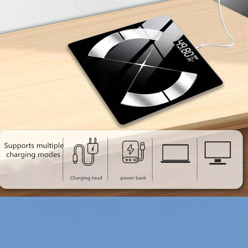 Bluetooth Fat Scale, Accurate Smart Digital Bathroom Weight Scale, Wireless Weight Scale, USB Rechargeable Smartphone App