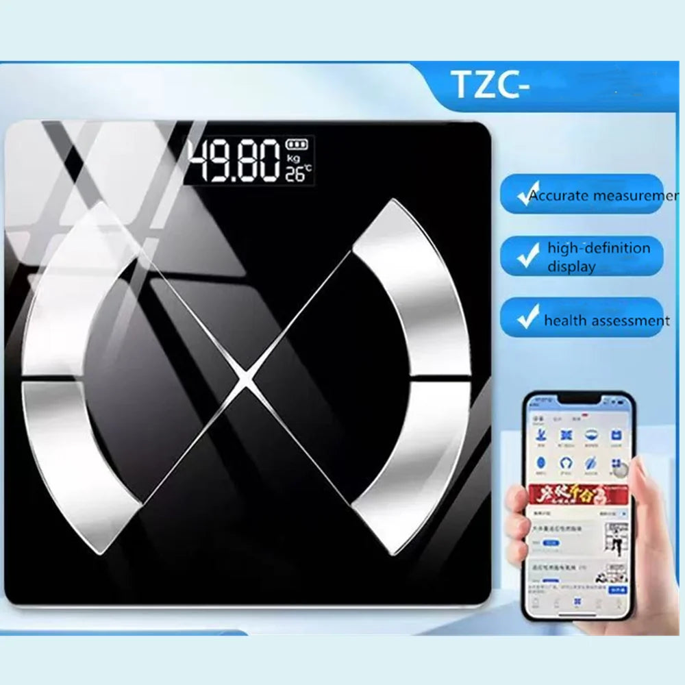 Bluetooth Fat Scale, Accurate Smart Digital Bathroom Weight Scale, Wireless Weight Scale, USB Rechargeable Smartphone App