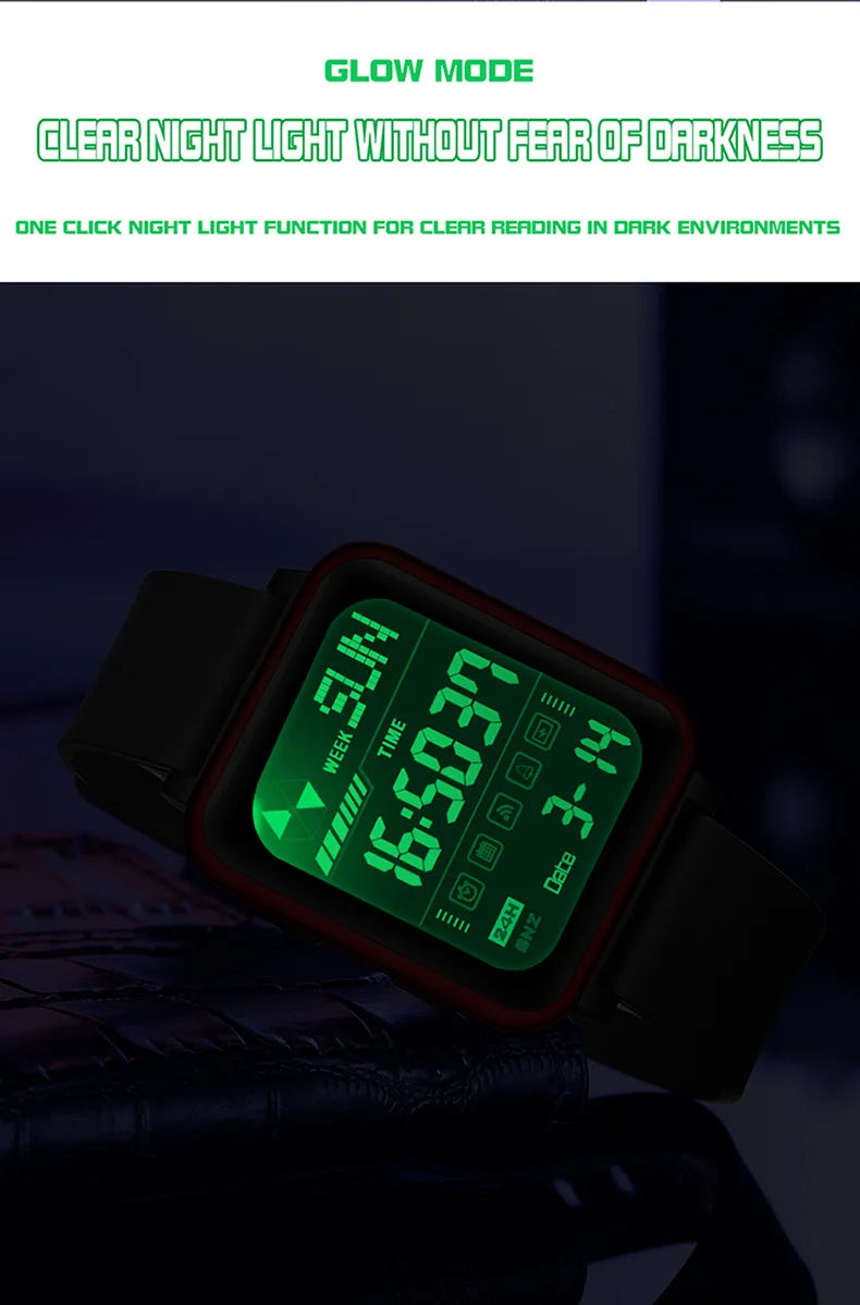SANDA 6159 relojes electrónicos de moda para hombres reloj despertador multifuncional luminoso de silicona resistente al agua reloj Digital para estudiantes