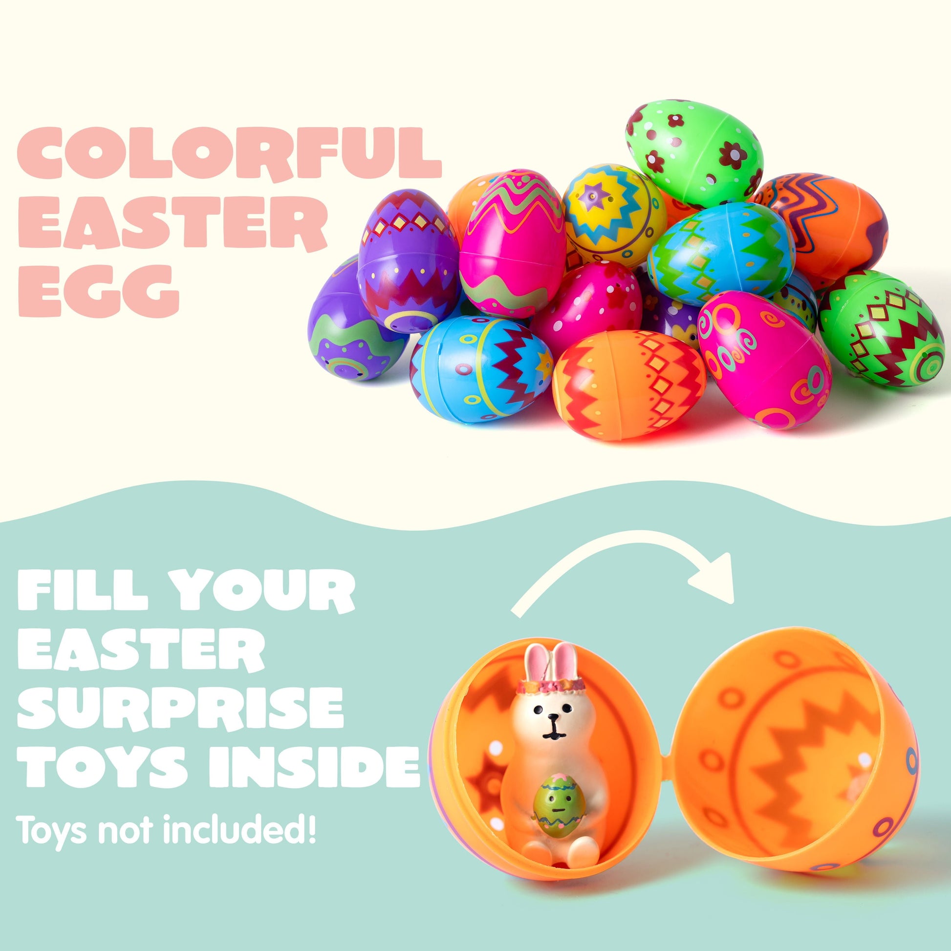 Printed Easter Eggs 36 Pcs 3.15", Plastic Fillable Empty Easter Eggs Bulk for Easter Hunt, Basket Stuffers Filler, Classroom Prize Supplies,Party Favors