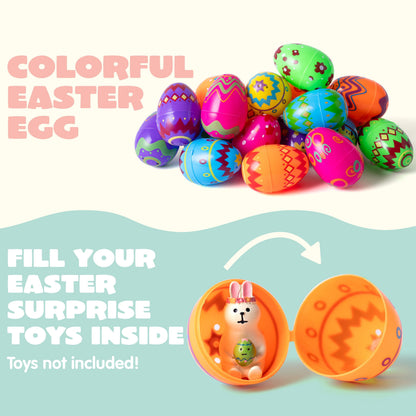 Printed Easter Eggs 36 Pcs 3.15", Plastic Fillable Empty Easter Eggs Bulk for Easter Hunt, Basket Stuffers Filler, Classroom Prize Supplies,Party Favors