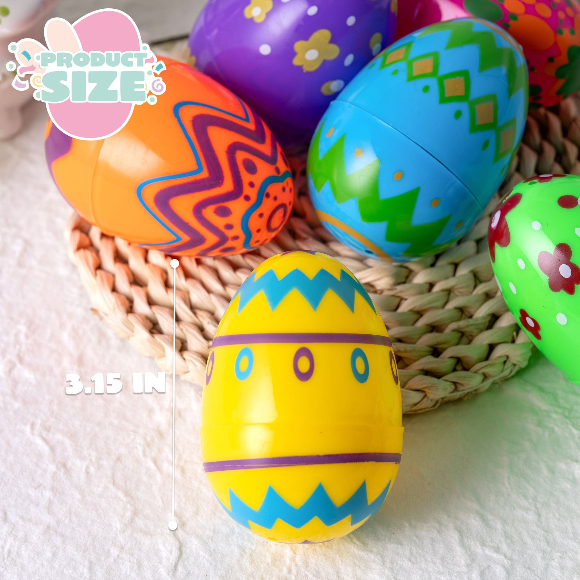 Printed Easter Eggs 36 Pcs 3.15", Plastic Fillable Empty Easter Eggs Bulk for Easter Hunt, Basket Stuffers Filler, Classroom Prize Supplies,Party Favors