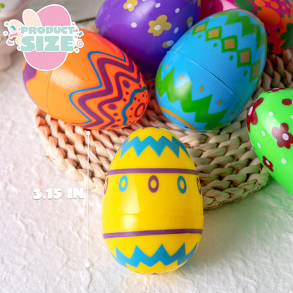 Printed Easter Eggs 36 Pcs 3.15", Plastic Fillable Empty Easter Eggs Bulk for Easter Hunt, Basket Stuffers Filler, Classroom Prize Supplies,Party Favors