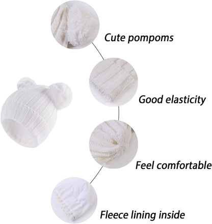 Winter Warm Knitted Baby Hats for Girls Pom Pom Kid Toddler Boys Beanies Cap with Fleece Lining