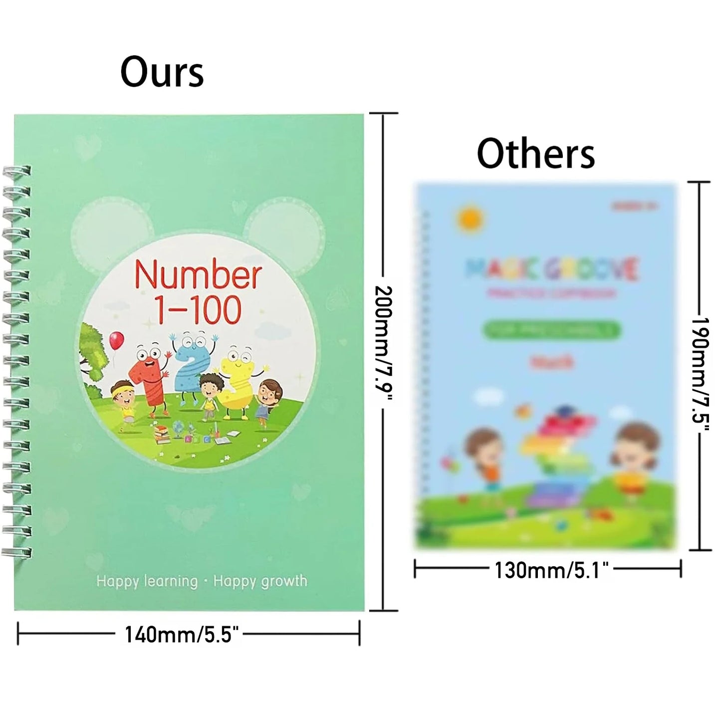 Magic Groove Handwriting Practice Copybook, Reusable A5 Learning Notebook for Kids, 5 Books with 2 Pens