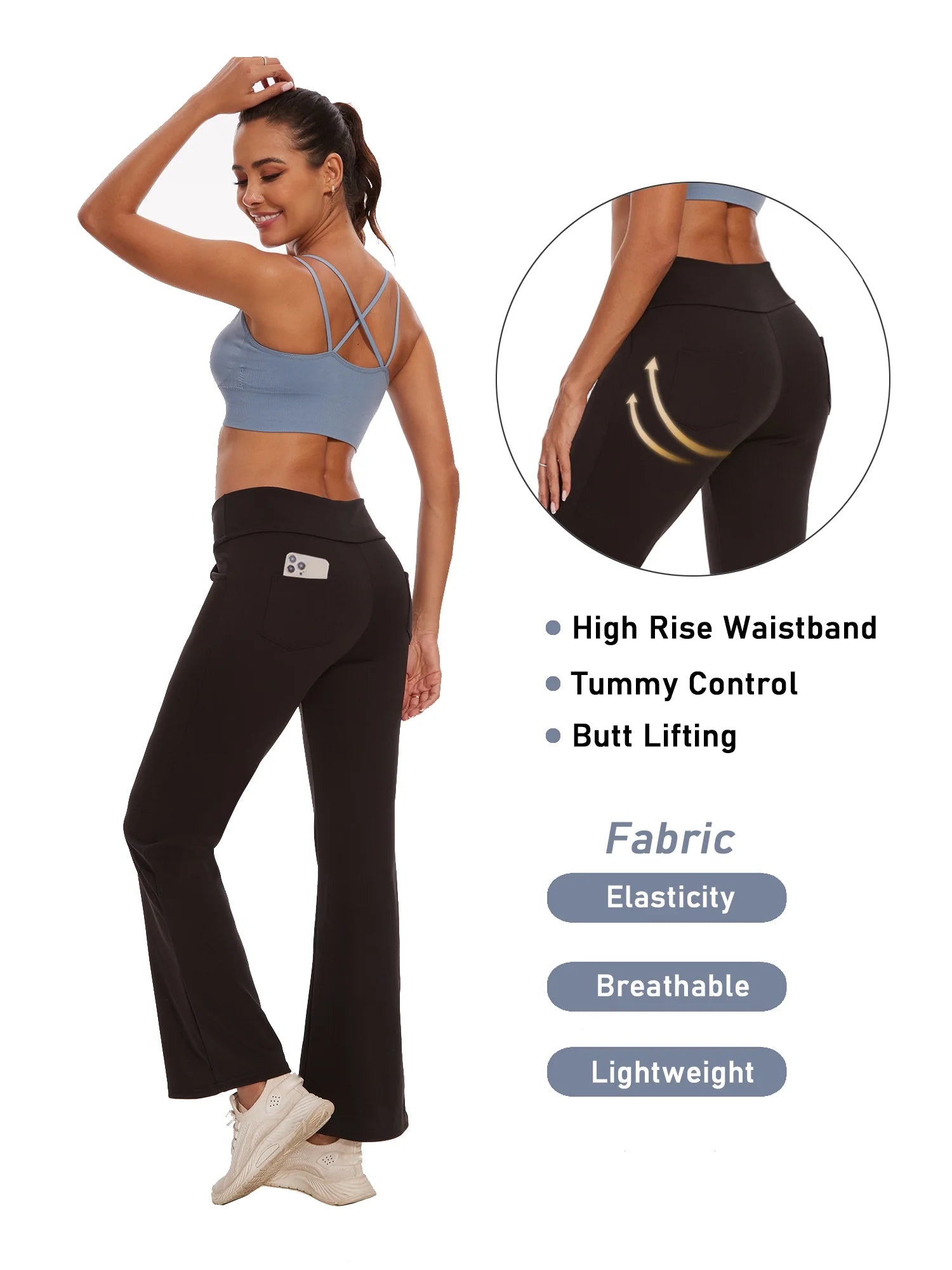 Womens Bootcut Yoga Pants Flare Workout Legging with Pockets High Waist Lightweight Bottoms Activewear Black M
