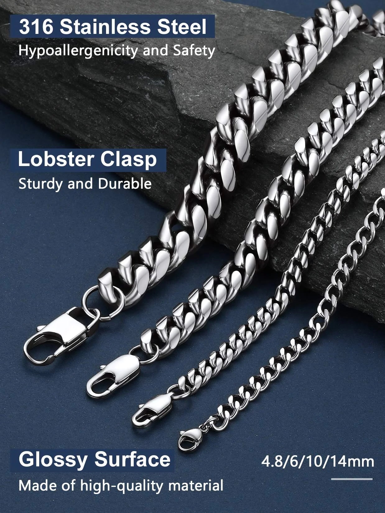 Men'S Stainless Steel Cuban Link Chain Necklace 10MM 18Inch Hip Hop Jewelry Gift for Dad Son