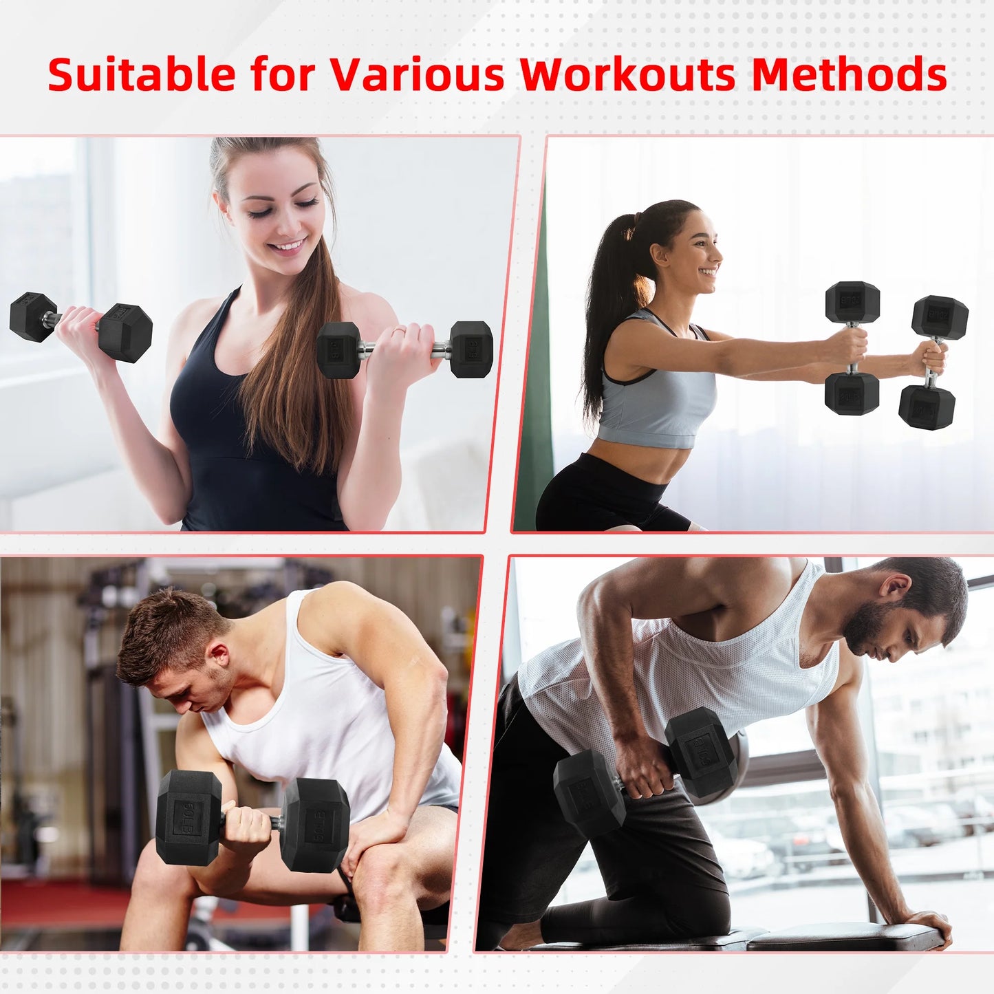 Rubber Encased Hex Dumbbell, Black, 10 Lb