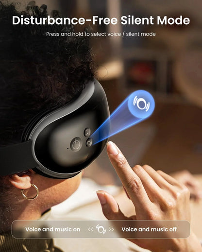 Eye Massager with Heat & Vibration – 5 Massage Modes, Bluetooth Music, Adjustable Headband, USB Rechargeable - Black