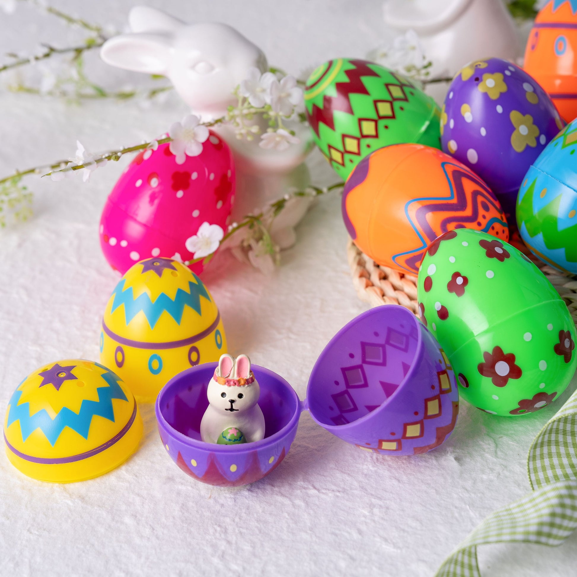 Printed Easter Eggs 36 Pcs 3.15", Plastic Fillable Empty Easter Eggs Bulk for Easter Hunt, Basket Stuffers Filler, Classroom Prize Supplies,Party Favors